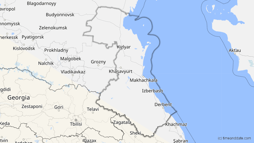 A map of Dagestan, Russland, showing the path of the 2. Jul 2038 Ringförmige Sonnenfinsternis