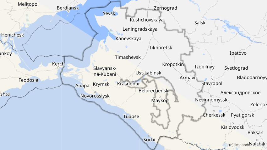A map of Krasnodar, Russland, showing the path of the 2. Jul 2038 Ringförmige Sonnenfinsternis