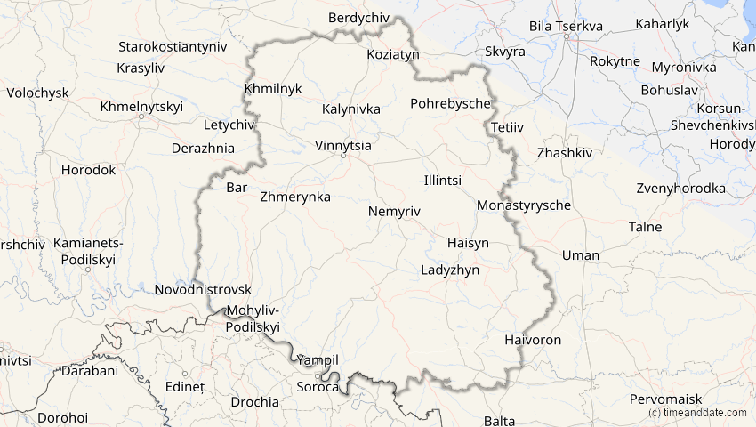 A map of Winnyzja, Ukraine, showing the path of the 2. Jul 2038 Ringförmige Sonnenfinsternis