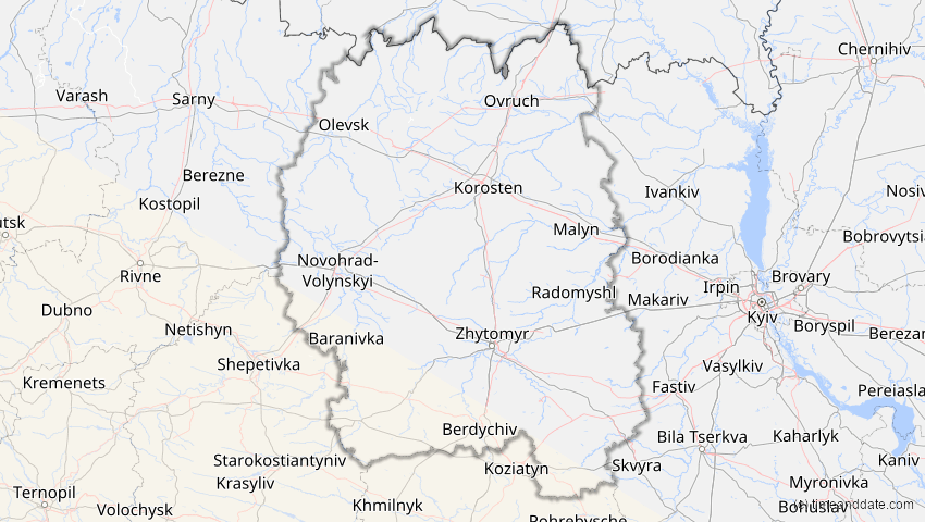 A map of Schytomyr, Ukraine, showing the path of the 2. Jul 2038 Ringförmige Sonnenfinsternis