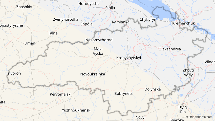 A map of Kirowohrad, Ukraine, showing the path of the 2. Jul 2038 Ringförmige Sonnenfinsternis
