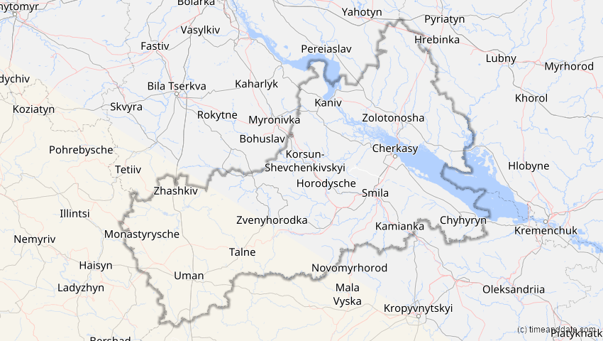 A map of Tscherkassy, Ukraine, showing the path of the 2. Jul 2038 Ringförmige Sonnenfinsternis