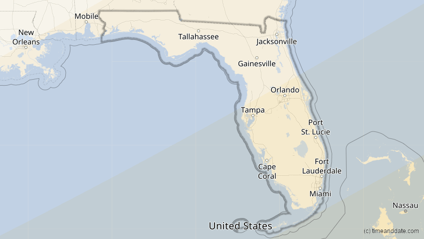 A map of Florida, USA, showing the path of the 2. Jul 2038 Ringförmige Sonnenfinsternis