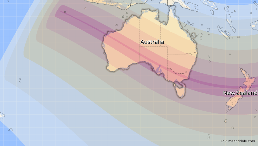 A map of Australien, showing the path of the 26. Dez 2038 Totale Sonnenfinsternis