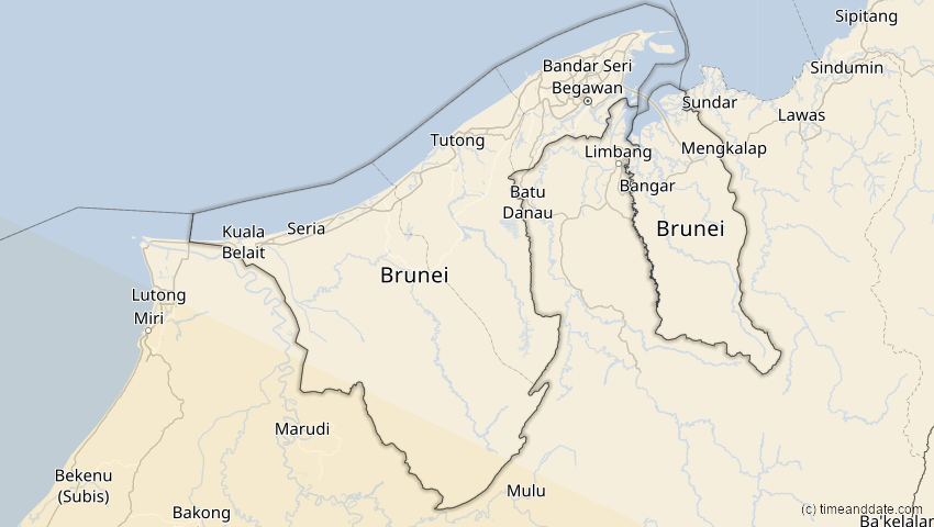 A map of Brunei, showing the path of the 26. Dez 2038 Totale Sonnenfinsternis