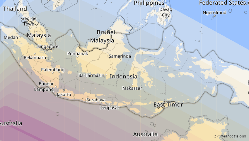 A map of Indonesien, showing the path of the 26. Dez 2038 Totale Sonnenfinsternis