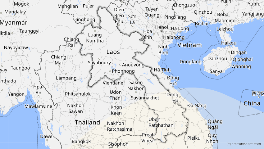 A map of Laos, showing the path of the 26. Dez 2038 Totale Sonnenfinsternis