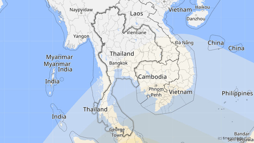A map of Thailand, showing the path of the 26. Dez 2038 Totale Sonnenfinsternis
