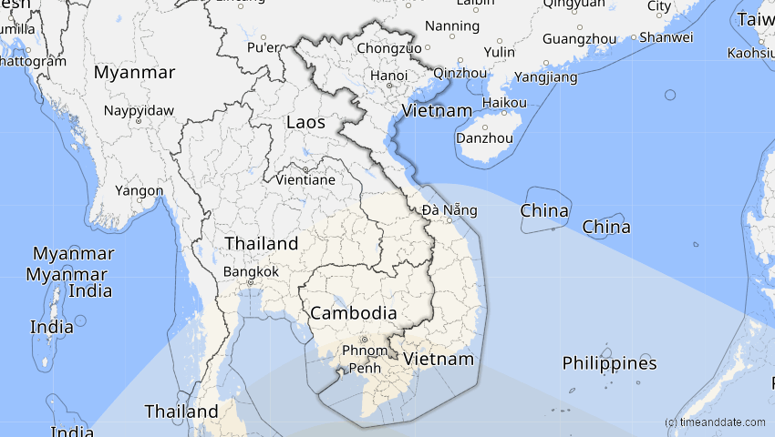 A map of Vietnam, showing the path of the 26. Dez 2038 Totale Sonnenfinsternis