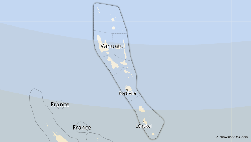 A map of Vanuatu, showing the path of the 26. Dez 2038 Totale Sonnenfinsternis