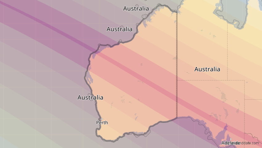 A map of Western Australia, Australien, showing the path of the 26. Dez 2038 Totale Sonnenfinsternis