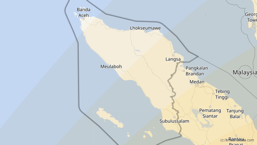A map of Aceh, Indonesien, showing the path of the 26. Dez 2038 Totale Sonnenfinsternis
