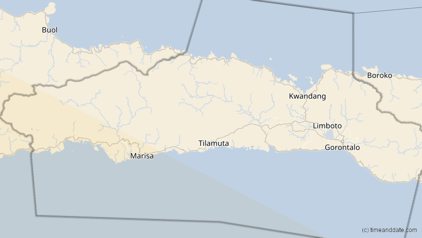 A map of Gorontalo, Indonesien, showing the path of the 26. Dez 2038 Totale Sonnenfinsternis