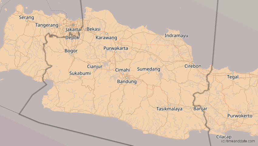 A map of Jawa Barat, Indonesien, showing the path of the 26. Dez 2038 Totale Sonnenfinsternis