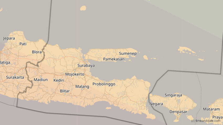 A map of Jawa Timur, Indonesien, showing the path of the 26. Dez 2038 Totale Sonnenfinsternis