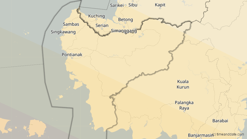 A map of Kalimantan Barat, Indonesien, showing the path of the 26. Dez 2038 Totale Sonnenfinsternis