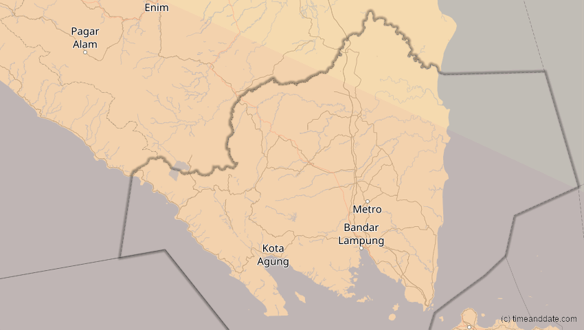 A map of Lampung, Indonesien, showing the path of the 26. Dez 2038 Totale Sonnenfinsternis
