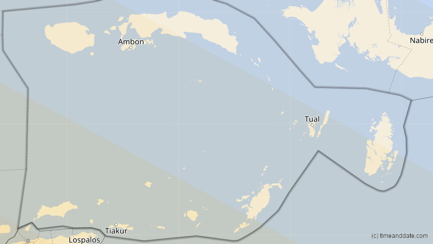 A map of Maluku, Indonesien, showing the path of the 26. Dez 2038 Totale Sonnenfinsternis