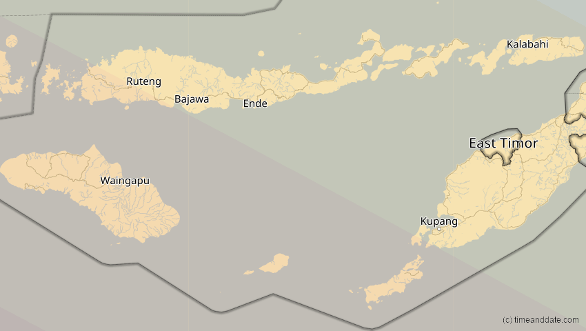 A map of Nusa Tenggara Timur, Indonesien, showing the path of the 26. Dez 2038 Totale Sonnenfinsternis