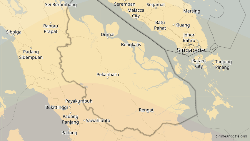 A map of Riau, Indonesien, showing the path of the 26. Dez 2038 Totale Sonnenfinsternis