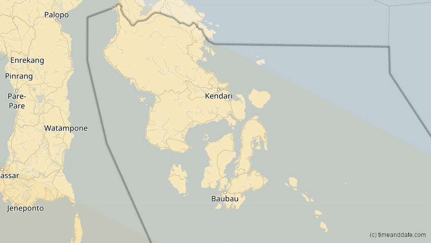 A map of Sulawesi Tenggara, Indonesien, showing the path of the 26. Dez 2038 Totale Sonnenfinsternis