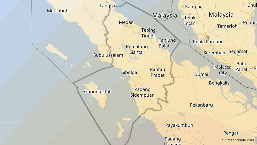 A map of Sumatera Utara, Indonesien, showing the path of the 26. Dez 2038 Totale Sonnenfinsternis