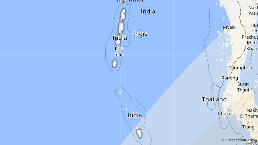 A map of Andamanen und Nikobaren, Indien, showing the path of the 26. Dez 2038 Totale Sonnenfinsternis