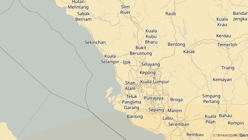 A map of Selangor, Malaysia, showing the path of the 26. Dez 2038 Totale Sonnenfinsternis