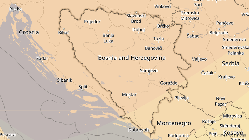 A map of Bosnien und Herzegowina, showing the path of the 21. Jun 2039 Ringförmige Sonnenfinsternis