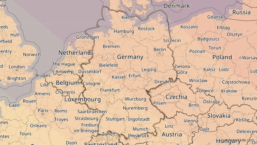 A map of Deutschland, showing the path of the 21. Jun 2039 Ringförmige Sonnenfinsternis