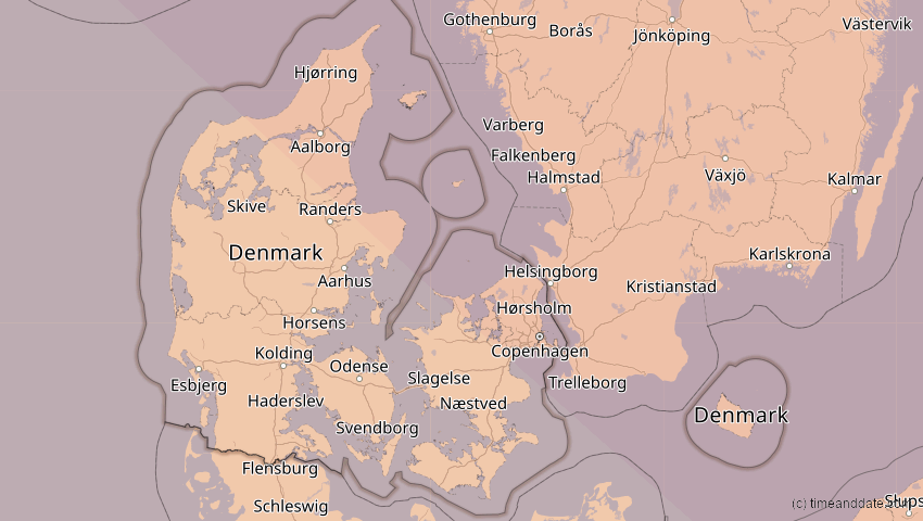 A map of Dänemark, showing the path of the 21. Jun 2039 Ringförmige Sonnenfinsternis