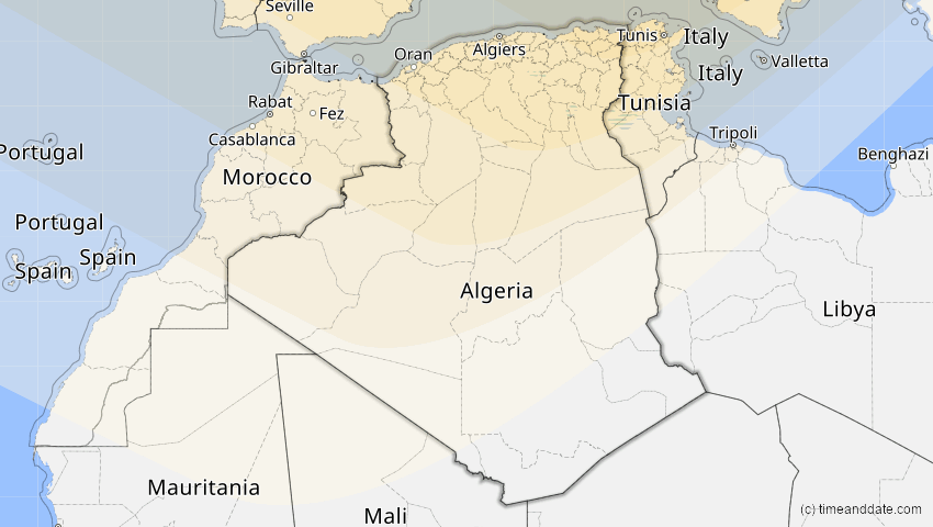 A map of Algerien, showing the path of the 21. Jun 2039 Ringförmige Sonnenfinsternis
