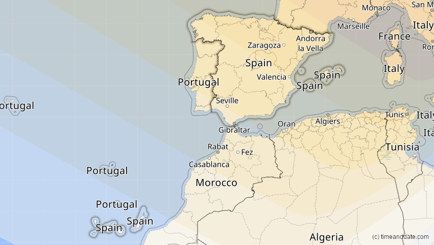 A map of Spanien, showing the path of the 21. Jun 2039 Ringförmige Sonnenfinsternis