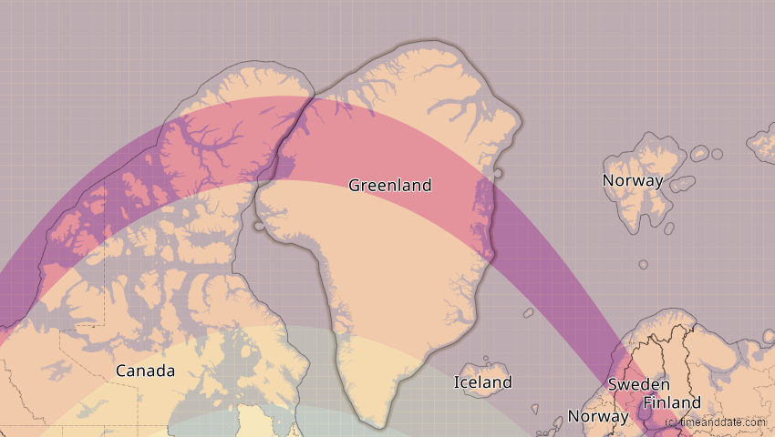 A map of Grönland, showing the path of the 21. Jun 2039 Ringförmige Sonnenfinsternis