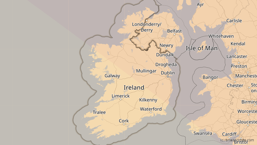 A map of Irland, showing the path of the 21. Jun 2039 Ringförmige Sonnenfinsternis