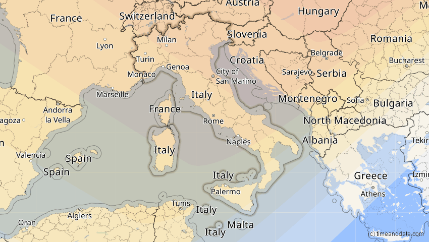 A map of Italien, showing the path of the 21. Jun 2039 Ringförmige Sonnenfinsternis
