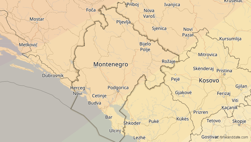 A map of Montenegro, showing the path of the 21. Jun 2039 Ringförmige Sonnenfinsternis
