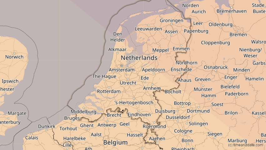A map of Niederlande, showing the path of the 21. Jun 2039 Ringförmige Sonnenfinsternis