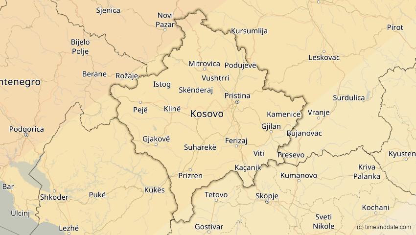 A map of Kosovo, showing the path of the 21. Jun 2039 Ringförmige Sonnenfinsternis