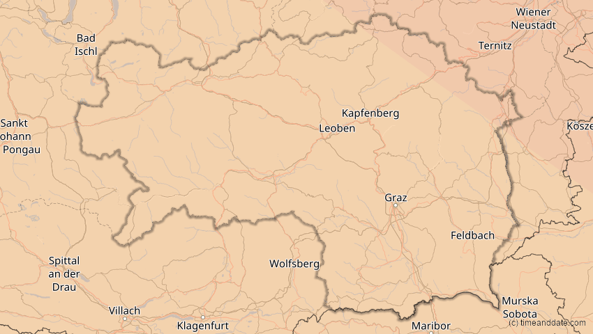 A map of Steiermark, Österreich, showing the path of the 21. Jun 2039 Ringförmige Sonnenfinsternis