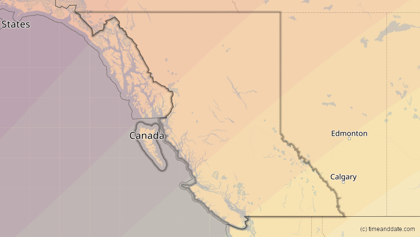 A map of British Columbia, Kanada, showing the path of the 21. Jun 2039 Ringförmige Sonnenfinsternis