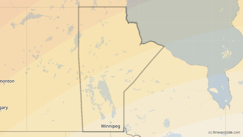 A map of Manitoba, Kanada, showing the path of the 21. Jun 2039 Ringförmige Sonnenfinsternis