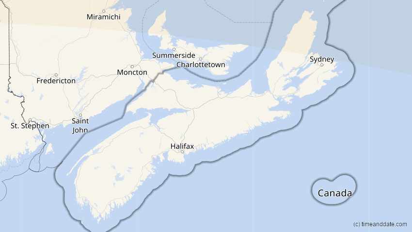 A map of Nova Scotia, Kanada, showing the path of the 21. Jun 2039 Ringförmige Sonnenfinsternis
