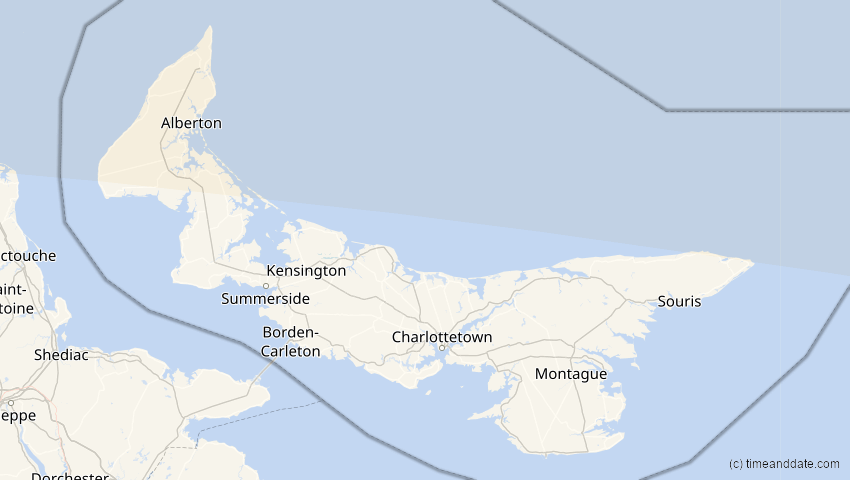 A map of Prince Edward Island, Kanada, showing the path of the 21. Jun 2039 Ringförmige Sonnenfinsternis