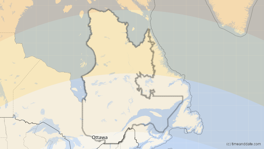A map of Québec, Kanada, showing the path of the 21. Jun 2039 Ringförmige Sonnenfinsternis