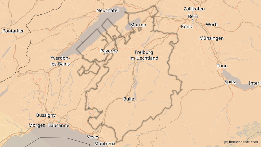 A map of Freiburg, Schweiz, showing the path of the 21. Jun 2039 Ringförmige Sonnenfinsternis