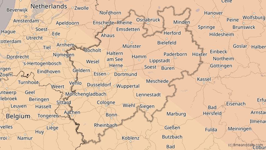 A map of Nordrhein-Westfalen, Deutschland, showing the path of the 21. Jun 2039 Ringförmige Sonnenfinsternis