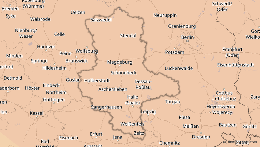 A map of Sachsen-Anhalt, Deutschland, showing the path of the 21. Jun 2039 Ringförmige Sonnenfinsternis
