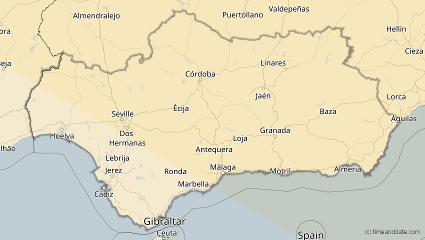 A map of Andalusien, Spanien, showing the path of the 21. Jun 2039 Ringförmige Sonnenfinsternis