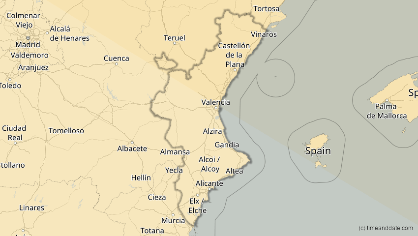 A map of Valencia, Spanien, showing the path of the 21. Jun 2039 Ringförmige Sonnenfinsternis